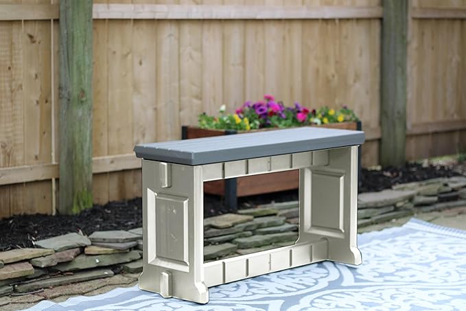 Bench, Deep Grey Top with Warm Grey Sides, 1 Pack - Proudly Made in The USA, Click and Lock Hardware-Free Assembly, Durable and Stylish Outdoor Seating