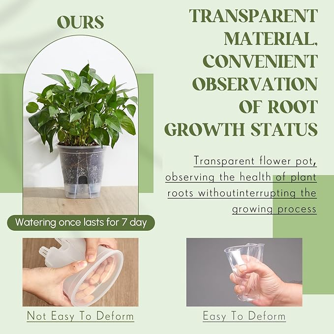 Self Watering Pots for Indoor Plants with Deep Reservoir and High Drainage Holes for Outdoor Plants and Flowers, Bare Root Planter (4.72'',Clear,12 Pcs)