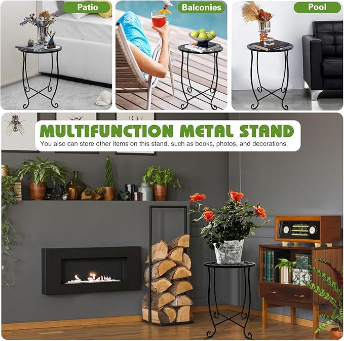 Small Side Tables for Small Space, 2 Pack Metal Outdoor Indoor Side Table, Weather Resistant Mini Metal Round Side Table Pool Chair Side Table for Patio Yard Porch Balcony Garden Bedside, Black