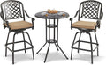 3-Piece Cast Aluminum Patio Bar Set, Outdoor Round High Top Table & 2 Swivel Bar Chairs with Cushions, All-Weather Bistro Table and Chairs Set for Patio, Lawn & Garden (1 Table +2 Swivel Chairs)