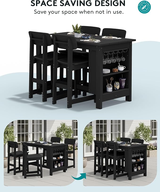 SERWALL Outdoor Bar Stools Set of 2, All Weather HDPE 25" Counter Height Bar Stools with Back, Outdoor Armless Barstools for Patio, Garden, Backyard, Balcony, Poolside, Black