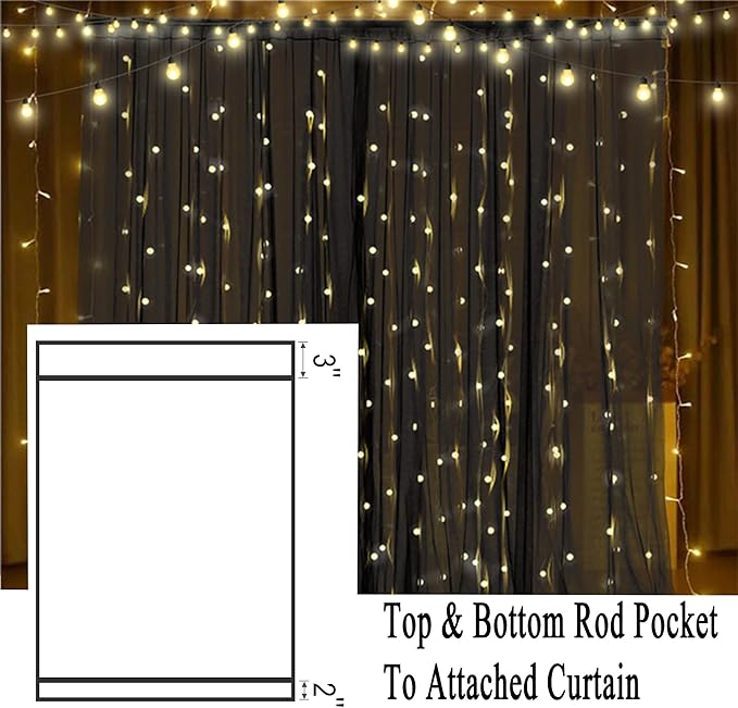 Extra Wide Outdoor Curtains Waterproof Black Voile Mesh Screen Lightweight Privacy Bug Netting for Patio Porch Balcony Pergola Terrace, W125 x L84 inch per Panel, 2 Panels