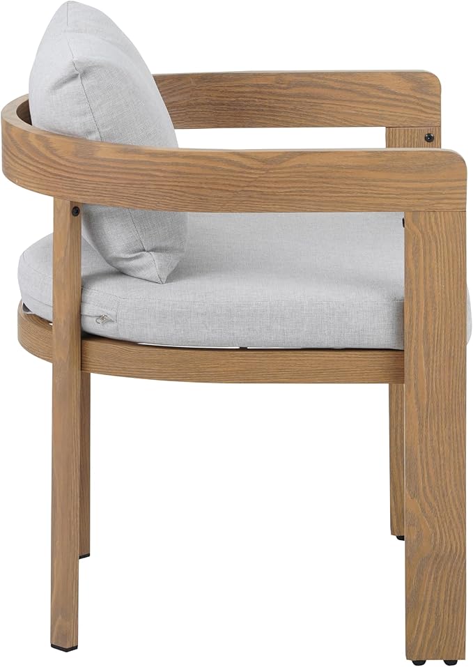 Christopher Knight Home Elko Acacia Wood Outdoor Dining Set for 6, Wooden 7 Piece Patio Dining Table Set, Outdoor Metal Dining Chair and Table Set with Cushion, Patio Furniture Set, Teak+Light Gray