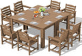SERWALL Patio Dining Sets for 8, Outdoor Dining Sets for 8 Person with 2 Umbrella Hole Cut-Out Rectangular Tables and 8 Chairs, HDPE Dining Sets for Garden, Backyard, Poolside, Brown