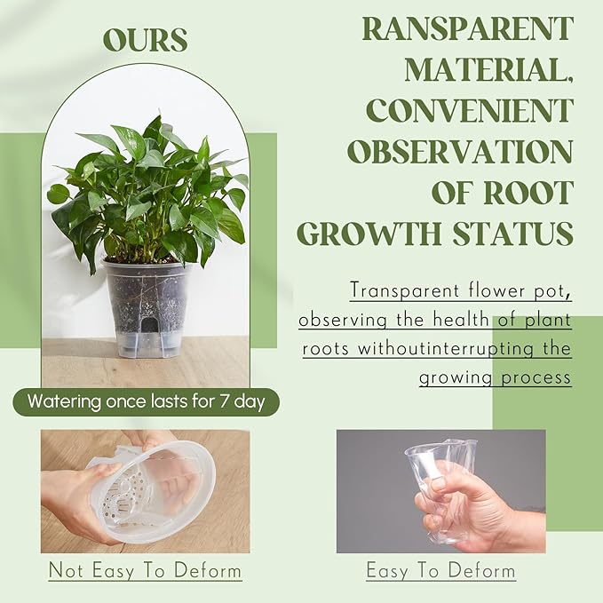 Self Watering Pots for Indoor Plants with Deep Reservoir and High Drainage Holes for Outdoor Plants and Flowers, Bare Root Planter(4.72''/5.91''/7.09''/8.27'',Clear,4 Pcs)