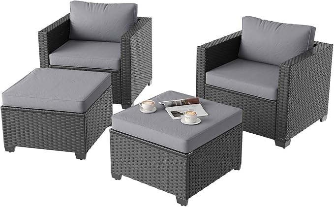 Aoxun 4 Piece Outdoor Patio Furniture Set 4 Seats, Gray