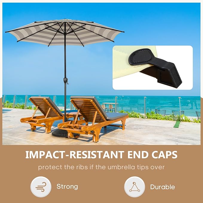 Abba Patio 9FT Lyon Outdoor Patio Umbrella Outdoor Table Umbrella with Push Button Tilt and Crank Market Umbrella 8 Sturdy Ribs UV Protection Waterproof for Garden Deck Backyard Pool, Black & Ivory