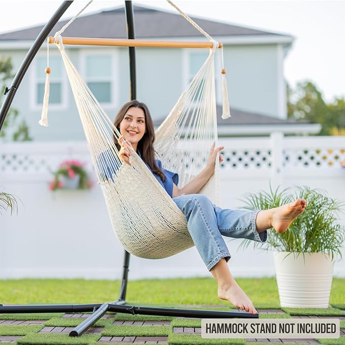JoyView Hammock Chair with Spreader Bar Caribbean Hammock Swing Chair 300 LBS Weight Capacity XL Rope Hanging Chair for Outdoor Indoor Garden Yard - Yellow