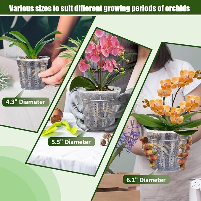 Orchid Pot, 2 Each of 4.3",5.5",6.1" Orchid Pots with Holes, Orchid Pots for Repotting, Plastic Orchid Planter for Indoor Outdoor Plants (2 Each of 4.3",5.5",6.1")