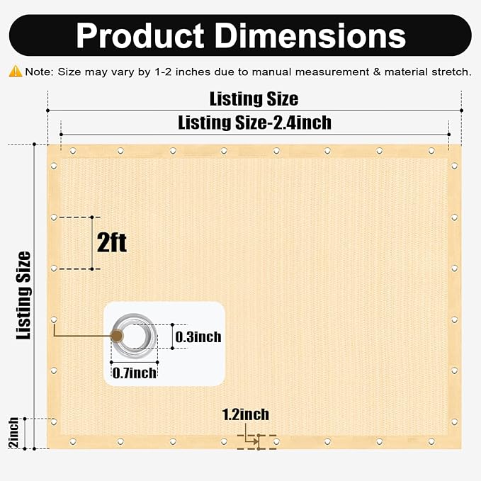 Artpuch 90% Sun Shade Cloth, 10 x 10 FT Pergola Shade Cover Canopy with Grommets, Sun Screen Fabric Tarp for Patio, Outdoor, Garden, Backyard, Wheat