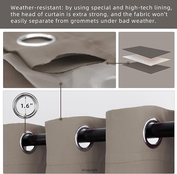 DIVA EN CAMINO DEC Outdoor Indoor Curtains W52 x L108 for Patio - Weather-Resistant Window Panels Privacy Protect Grommet Top Thermal Insulated Home Curtain for Porch Pergola Garden (Taupe, 2 Panels)