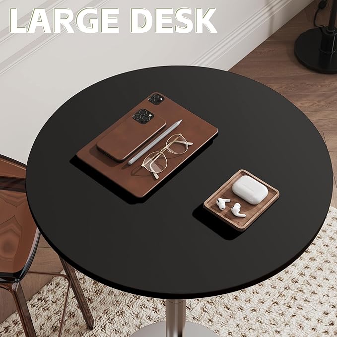 Flamaker Round Bistro Pub Table Modern Style Metal Base MDF Top Cocktail Bar Table Counter Bar Height for Pub, Dining Room, Party (2, Black-Silver)