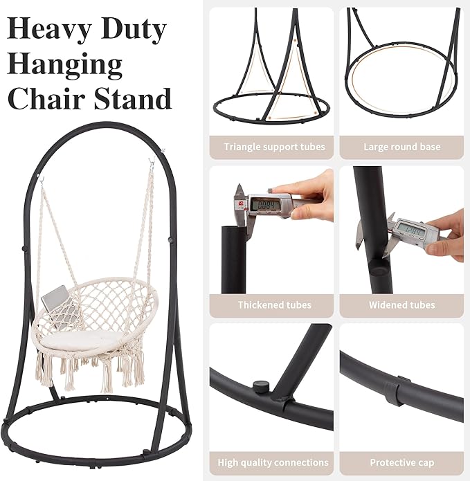 SUNCREAT Hammock Chair with Stand Included, Heavy Duty Hanging Chair with Stand, 330 lbs Capacity, Patent Pending, Beige