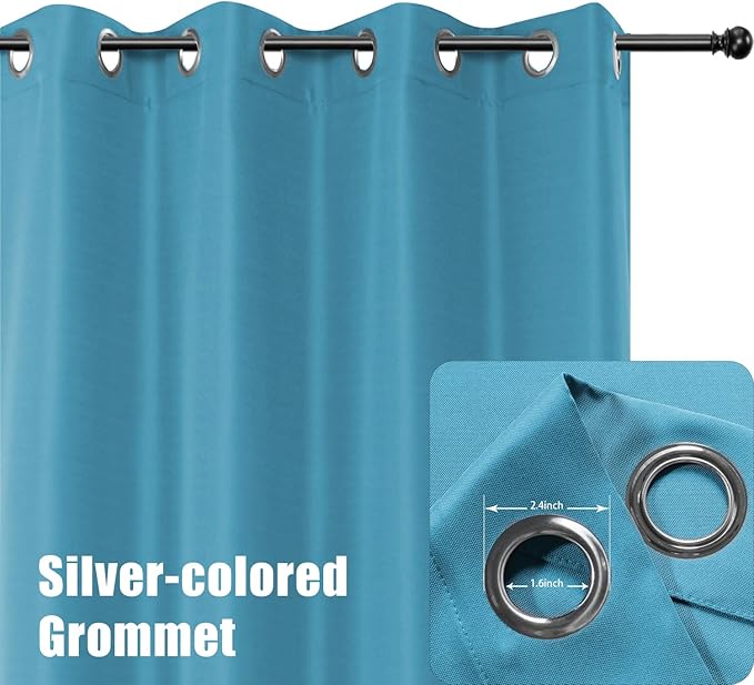 BONZER Waterproof Indoor/Outdoor Curtains for Patio Thick Privacy Wide Grommet Curtains for Bedroom, Living Room, Porch, Pergola, Cabana, 1 Panel, 110W x 95L inch, Teal