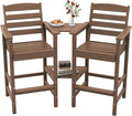SERWALL Tall Adirondack Chairs Set of 2 with Connecting Table, Balcony Adirondack Chairs Set, Outdoor Bar Height Barstools Chair Set for Bistro, Poolside, Garden, Brown