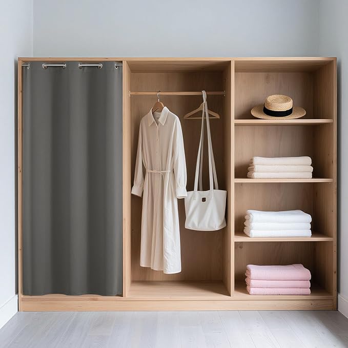 Joydeco Blackout Door Curtain for Doorway Privacy 84 Inches Long, Grommet Closet Curtain for Open Closet, Room Divider for Bedroom Living Room (Light Grey, 52Wx84L, 1 Panel)