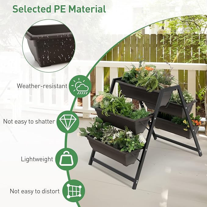 Giantex Vertical Raised Garden Bed, 5 Planter Boxes Container w/Drainage Holes, 31”H Freestanding Heavy-Duty Metal Frame, Indoor Outdoor Raised Bed for Vegetables Herbs Flowers to Grow