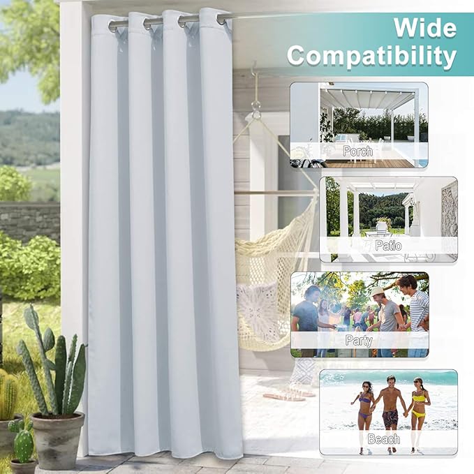 NICETOWN 2 Panels Waterproof Outdoor Curtains for Patio, Thermal Insulated Grommet Light Blocking Outdoor Blinds Room Darkening for Porch/Yard/Sliding Glass Door, W84 x L95, Greyish White