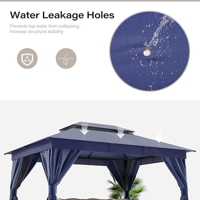 LAUSAINT HOME Semi-Permanent Outdoor Patio Gazebo 12'x12', Heavy Duty Party Tent Shelter with Double Roofs, Mosquito Nettings and Privacy Screens for Backyard, Garden, Lawn, Navy Blue