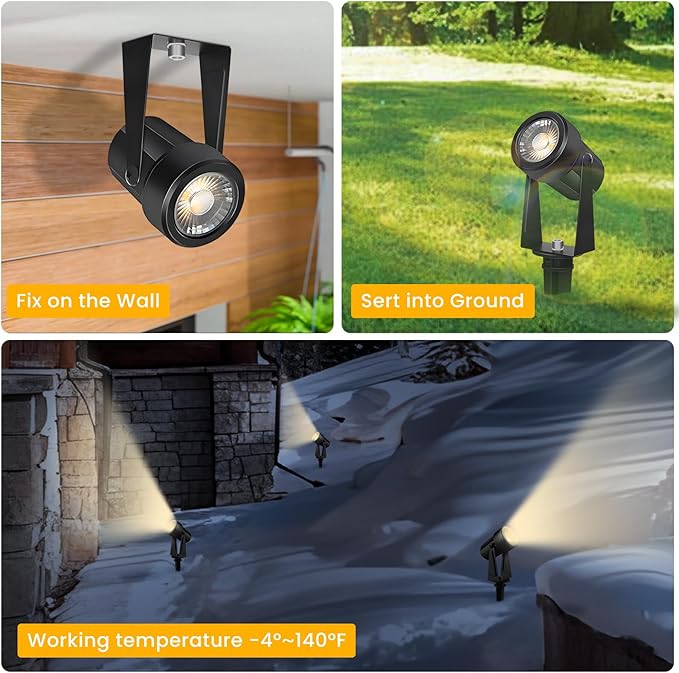 Svater 4 Pack Landscape Lighting Low Voltage,Outdoor Spotlights with Transformer, Plug in LED Spot Lights for Yard, Backyard,House 12V 3000K Warm White, IP65 Waterproof