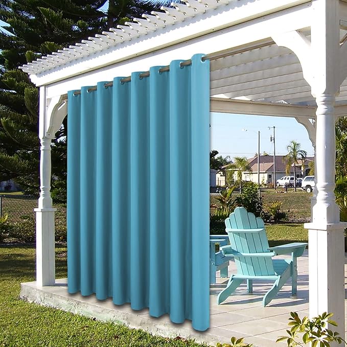 BONZER Waterproof Indoor/Outdoor Curtains for Patio Thick Privacy Wide Grommet Curtains for Bedroom, Living Room, Porch, Pergola, Cabana, 1 Panel, 110W x 95L inch, Teal