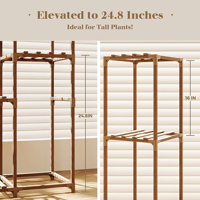 Bamworld Indoor Plant Stands Outdoor Combo Plant Shelves for Multiple Plants 10 Pots Wooden 2 Sets of Package Plant Rack for Living Room Balcony Garden