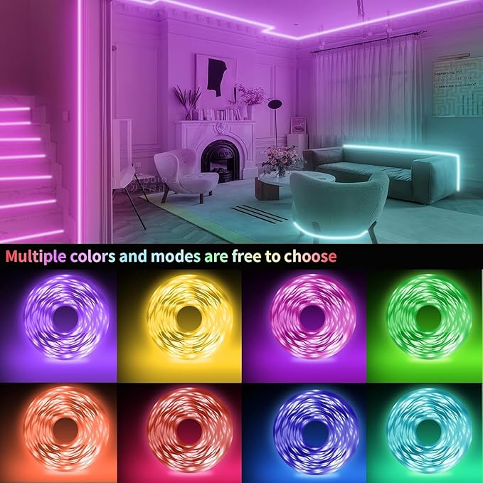 KSIPZE 98ft Led Strip Lights RGB Music Sync Color Changing Bluetooth Led Lights with Smart App Control Remote Led Lights for Bedroom Room Lighting