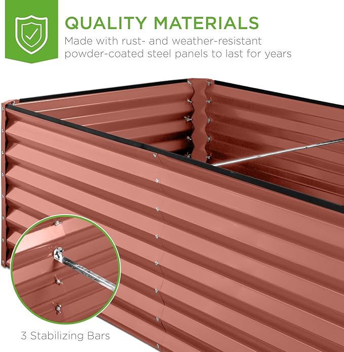 Best Choice Products 8x4x2ft Outdoor Metal Raised Garden Bed, Deep Root Planter Box for Vegetables, Herbs & Flowers, 478-Gallon Capacity, 100% Non Toxic Materials - Terracotta