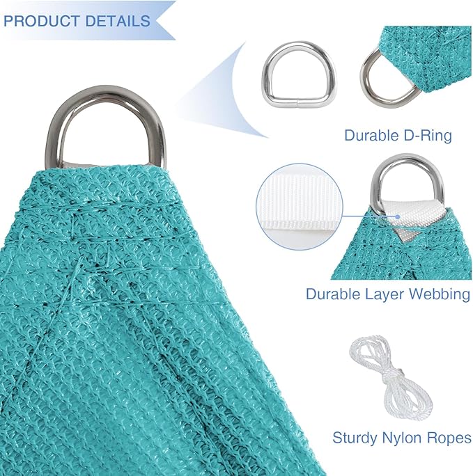 E&K Sunrise 11' x 11' x 11' Sun Shade Sail Triangle Canopy Shade Cover UV Block for Patio Backyard Garden Outdoor (Turquoise)
