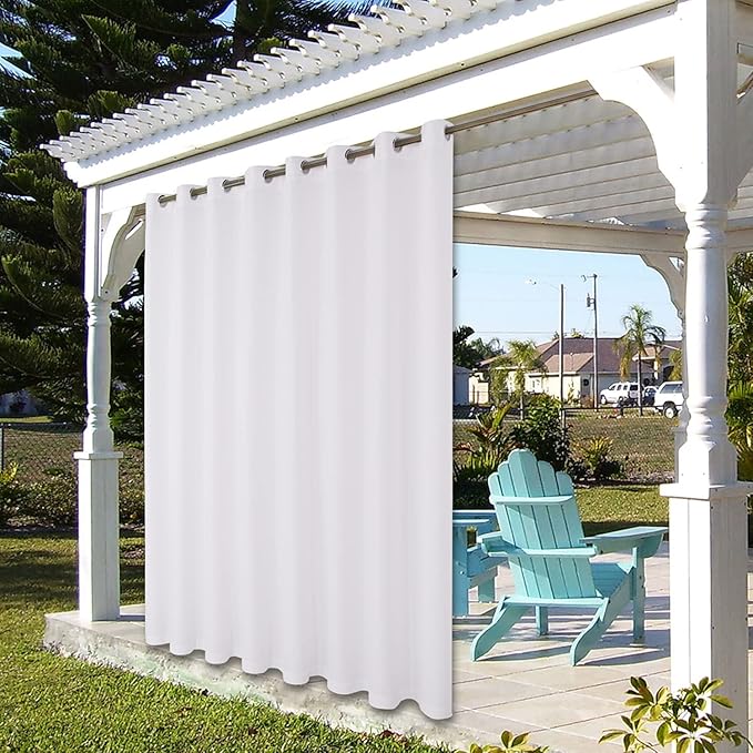 BONZER Waterproof Outdoor Curtains for Patio Porch Pergola Cabana Thick Privacy Extra Wide Grommet Indoor Curtains for Bedroom Living Room, 1 Panel, 150W x 84L inch, White