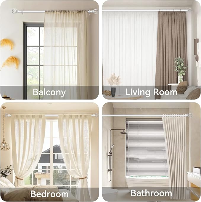Silver Curtain Rods for Windows 28 to 48 Inch, 5/8" Diameter Heavy Duty Metal Adjustable Small Drapery Rod With Bracket