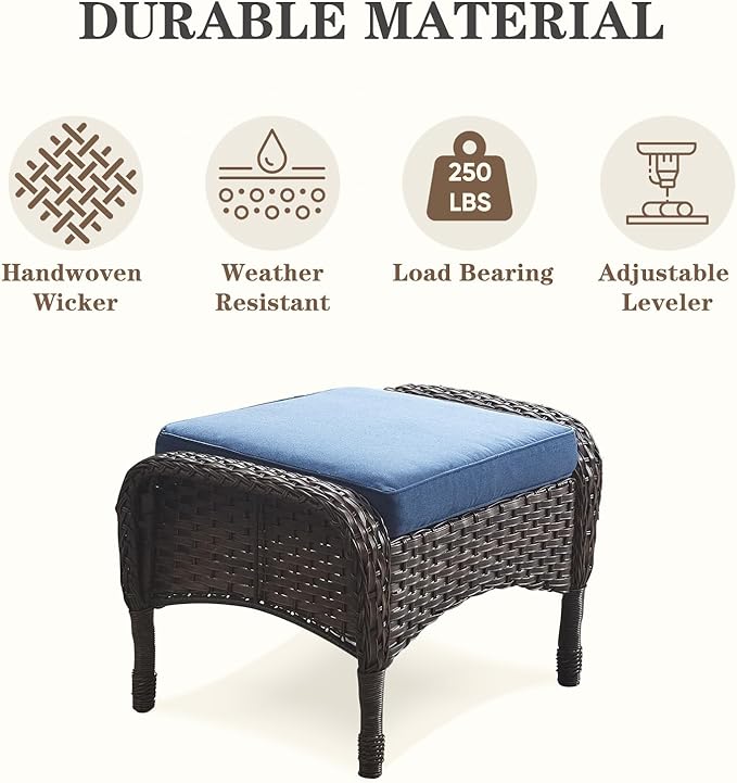 Belord Outdoor Ottomans for Patio Foot Rest - 25 Inch PE Wicker Foot Stool Set of 2 with Removable Cushions for Patio Furniture Sets,All Weather Rattan Ottoman for Balcony Deck Backyard Brown
