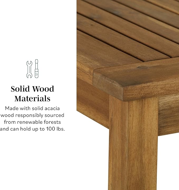 Walker Edison Dominica Contemporary Slatted Outdoor Dining Table, 34 Inch, Brown