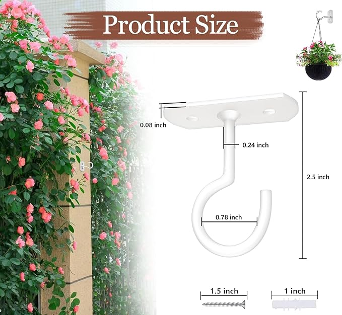Ceiling Hooks 6Pack for Hanging Plants 2.5in White