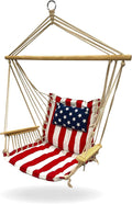 Hammock Chair Hanging Rope Swing, *12 Patterns, Quality Comfortable and Breathable Fabric - Indoor/Outdoor - Red, White and Blue