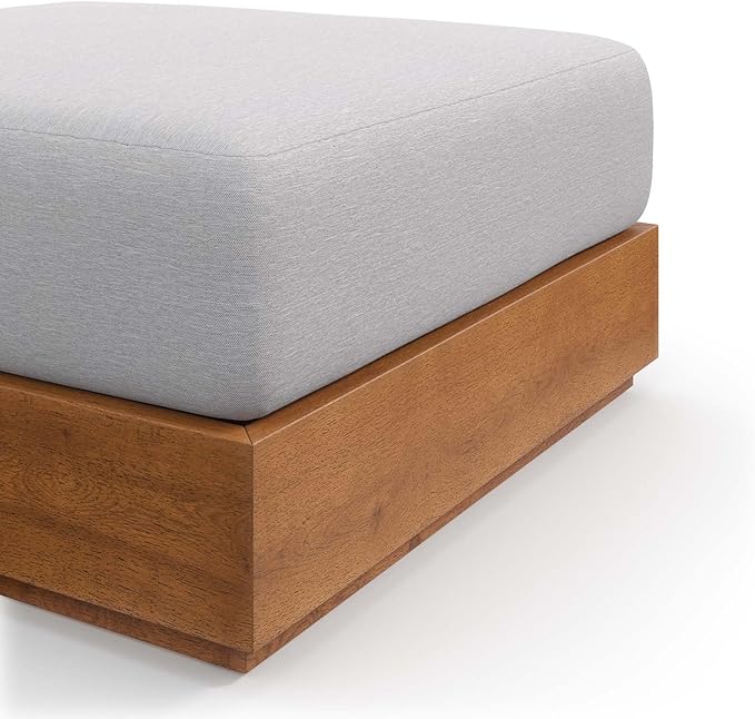Modway Tahoe Acacia Wood Outdoor Ottoman in Natural Light Gray with Weather-Resistant Cushion - Ideal as Outdoor Footstool or Sunroom Furniture Accessory