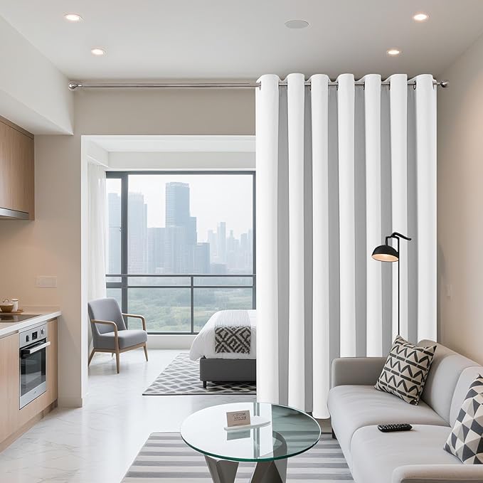 Joydeco Blackout Patio Sliding Door Curtains 96 Inches Long, Grommet Privacy Room Divider Curtains, Extra Wide Thermal Blackout Drapes for Bedroom Living Room (Pure White, 70Wx96L, 1 Panel)