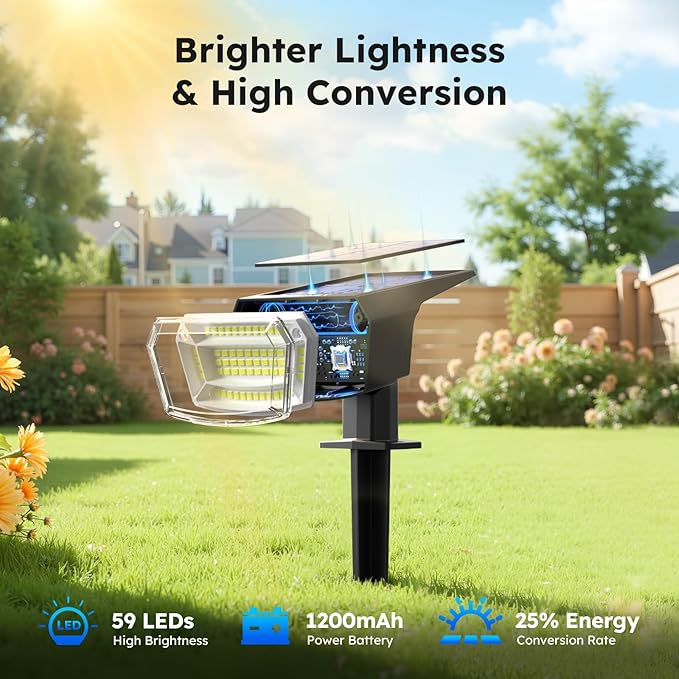 TECKNET Spot Lights Outdoor with 59 LED, 6 Pack Solar Lights Outdoor Waterproof IP65, Auto On/Off Solar Spot Lights, 3 Lighting Modes Solar Powered Garden, 2-in-1 Solars Landscape Light (Cool White)