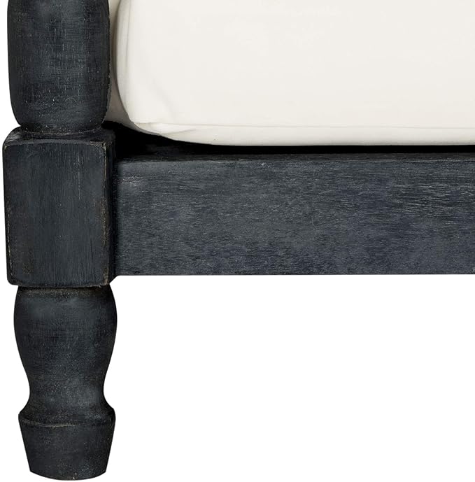 SAFAVIEH Outdoor Collection Pomona Dark Slate Grey Solid Wood/Beige Cushion Lounger Bench Sofa Loveseat (PAT6740K)