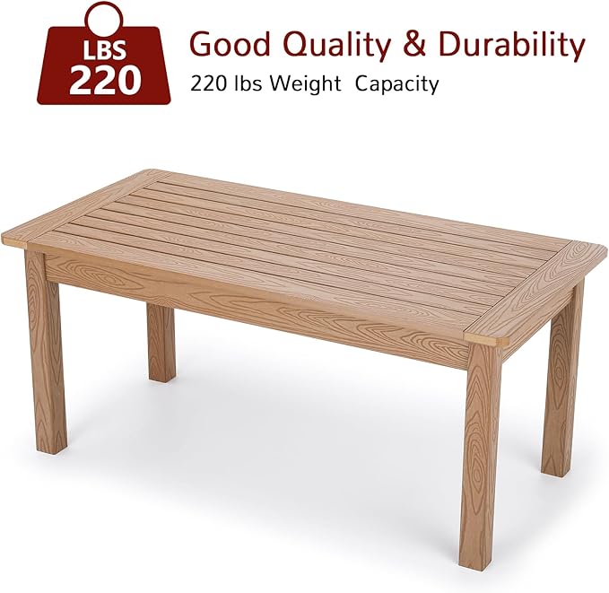 Stoog HIPS Outdoor Patio Dining Set, 4-Piece All-Weather Garden Bench, Chairs and Table Set, Patio Dining Set for Backyard, Lawn, Deck and Porch, Teak