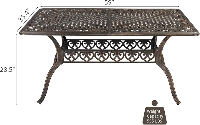 VINGLI 7 Pieces Outdoor Dining Set, Cast Aluminium All-Weather Patio Dining Set for 6 with Umbrella Hole, Outdoor Dining Table and Chairs with Cushion for Yard, Garden, Porch and Poolside, Bronze