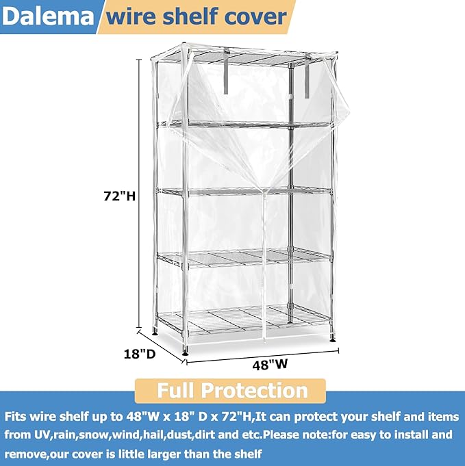 Waterproof Shelf Cover,Durable Dustproof Storage Wire Rack Covers,Outdoor Shelving Covers for Wire Shelves with Zipper 48''x18''x72'',Clear