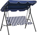 Outsunny 3-Seat Outdoor Patio Swing Chair with Removable Cushion, Steel Frame Stand and Adjustable Tilt Canopy for Patio, Garden, Poolside, Balcony, Backyard, Dark Blue
