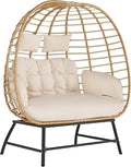 SWITTE Double Wicker Egg Chair Outdoor, Indoor 2-Person Papasan Loveseat with Thick Cushions, Oversized Patio Lounge Chair, 680 lbs Capacity for Balcony, Porch, Backyard-Beige