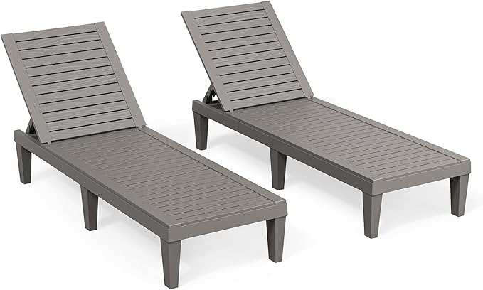 Outdoor Chaise Lounge Set of 2,Lightweight Patio Chairs,Waterproof Sun Loungers Chair Outdoor,5-Positions Adjustable Pool Lounge Chair for Garden Beach Patio Poolside Lawn and Deck,Striped Grey