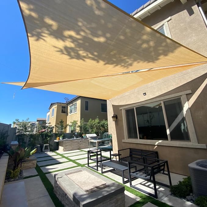 SUNLAX Sun Shade Sail 13' x 13' x 13' Sand Triangle Canopy Sail Shade Cover UV Block Permeable Sunshade Outdoor for Patio Backyard (We Make Custom Size)
