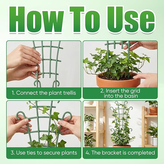 6PCS Plant Support Stakes, Stackable Plant Trellis for Indoor Climbing Plants, Small Plastic Support for Pothos & Hoya Houseplants Flower Plant Support, Potted Plant Trellis for Houseplants
