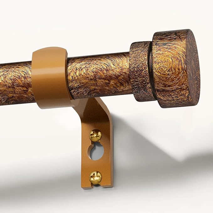Retro Gold Curtain Rods for Windows 72 to 144 Inches Adjustable Length Heavy Duty 1" Diameter Window Curtain Rod with Decorative Finials for Outdoor Bedroom Kitchen Living Room Farmhouse