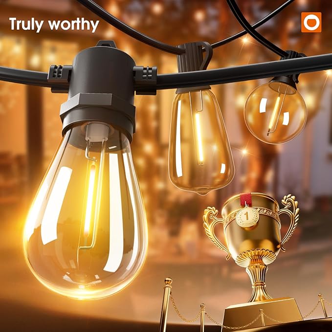 addlon 100FT LED Outdoor String Lights with Edison Shatterproof Bulbs, Heavy-Duty and Weatherproof Strand, Commercial Grade Patio Lights, Decorative for Garden or Patio, Black