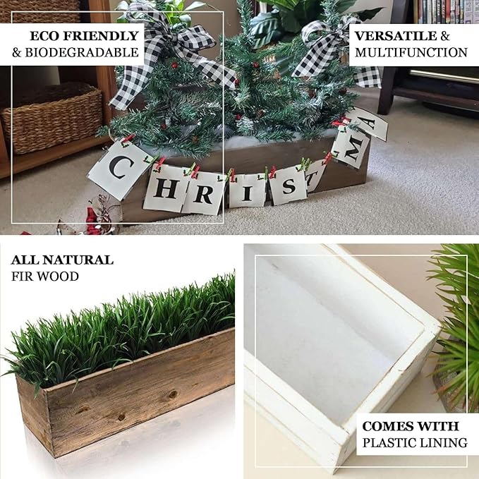 Efavormart 24"x6" Whitewash Rectangular Wood Planter Box Set with Removable Plastic Liners, DIY Rustic Wooden Box for Succulents, Wedding Centerpieces and Home Decor